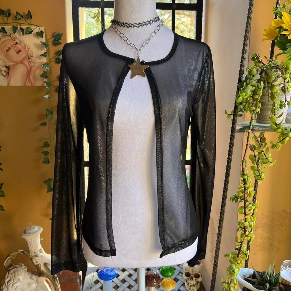 Black Mesh Glitter Cardigan Y2K